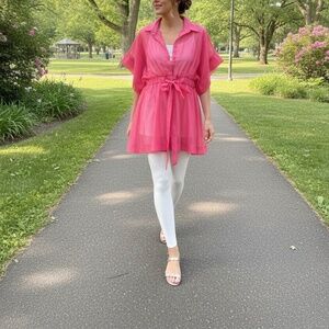 A380 Nancy Modern Boho Pink Dolman Sleeve Tunic Top  Tie Waist  Worn Once S